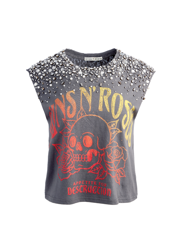 MICAH EMBELLLISHED CROPPED MUSCLE TANK - GUNS N ROSES image 5 - Alice And Olivia
