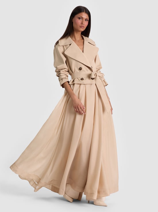 LATTE-NEVADA SHEER COMBO TRENCH COAT
