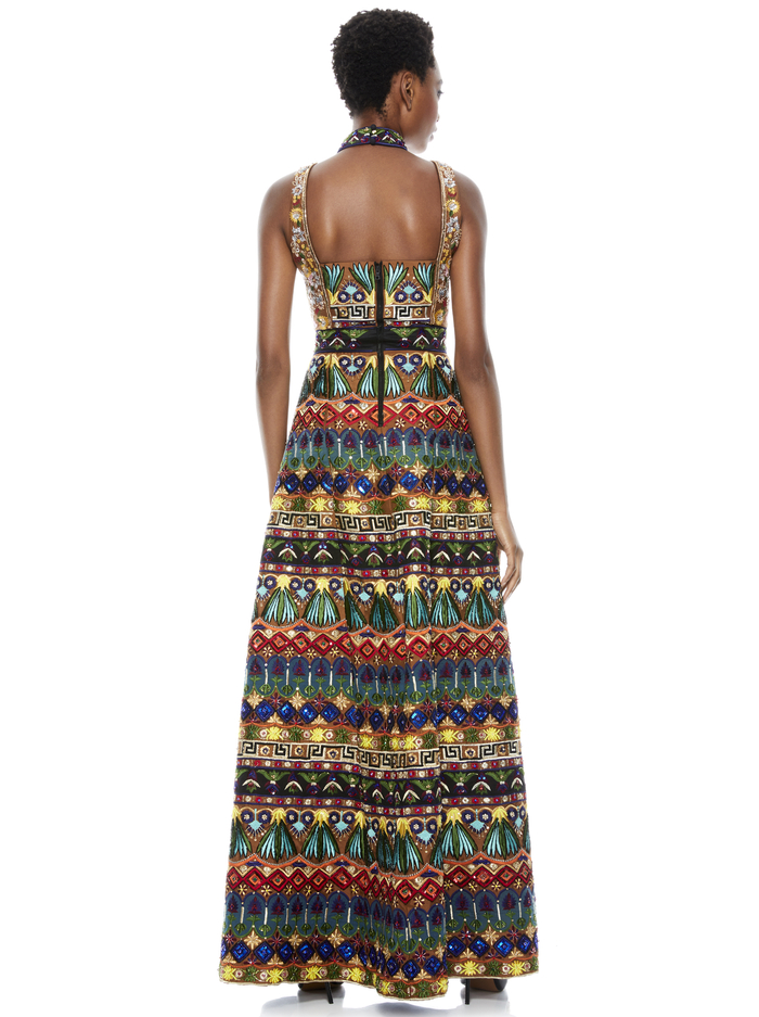 MARCIELA BEADED GOWN WITH CHOKER - BROWN MULTI image 2 - Alice And Olivia
