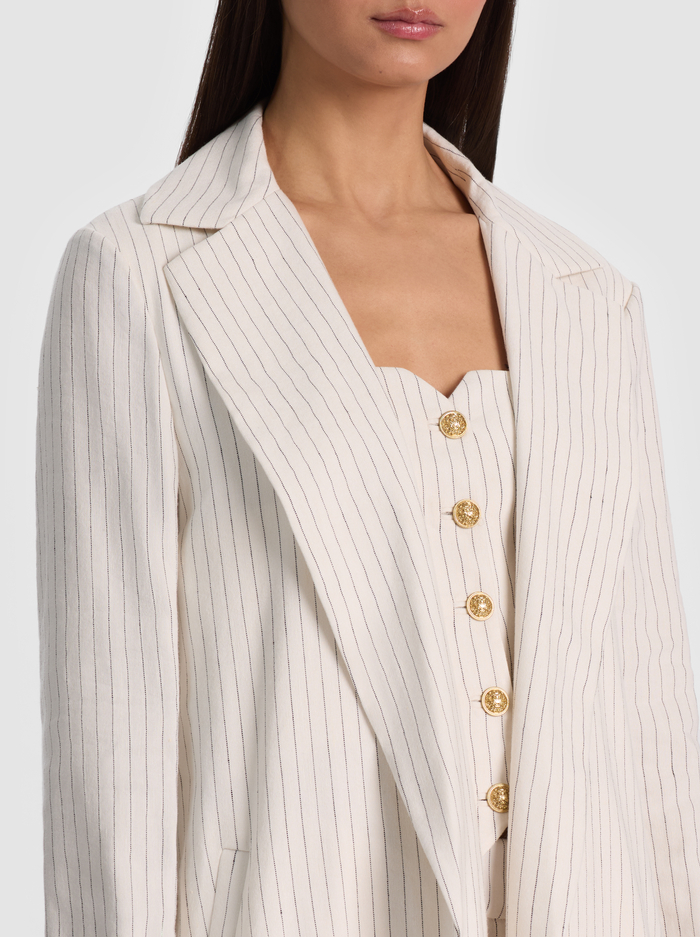SHELIA LINEN MAXI BLAZER - OFF WHITE/BLACK PINSTRIPE image 3 - ALICE + OLIVIA