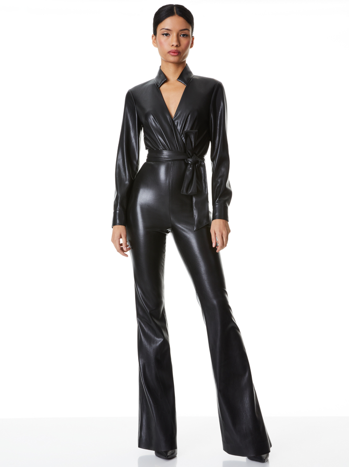EVITA VEGAN LEATHER JUMPSUIT - BLACK - Alice And Olivia
