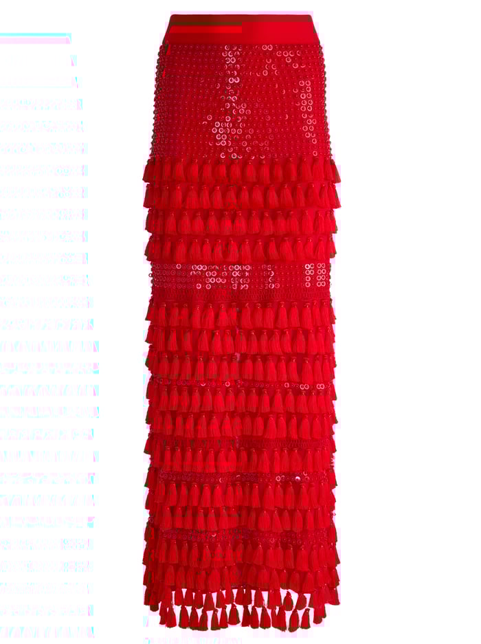 MERRILL EMBELLISHED MAXI GOWN SKIRT - RED APPLE image 5 - Alice And Olivia