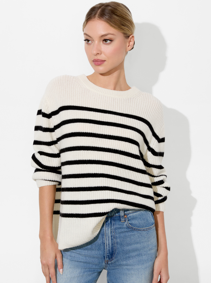 HAROLD STRIPED PULLOVER - ECRU/BLACK - Alice And Olivia