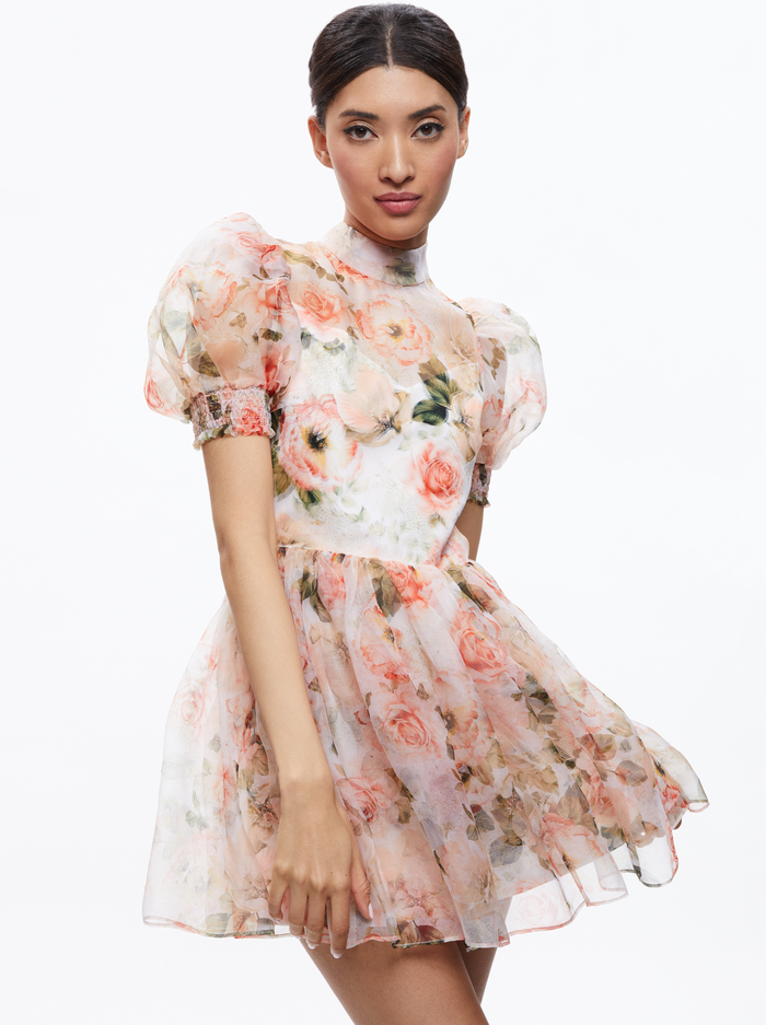 VERNITA PUFF SLEEVE SWEETHEART NECKLINE MINI DRESS - MORNINGSIDE FLORAL WHITE image 2 - Alice And Olivia