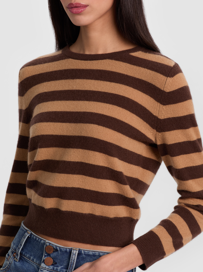 CAROLANN CASHMERE SHRUNKEN PULLOVER - DARK CHOCOLATE/PRALINE image 3 - ALICE + OLIVIA