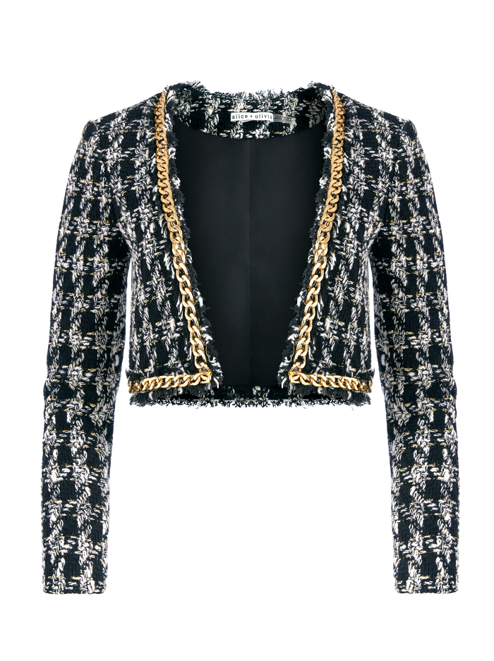ZETA CHAIN TRIM JACKET - BLACK/WHITE image 5 - Alice And Olivia