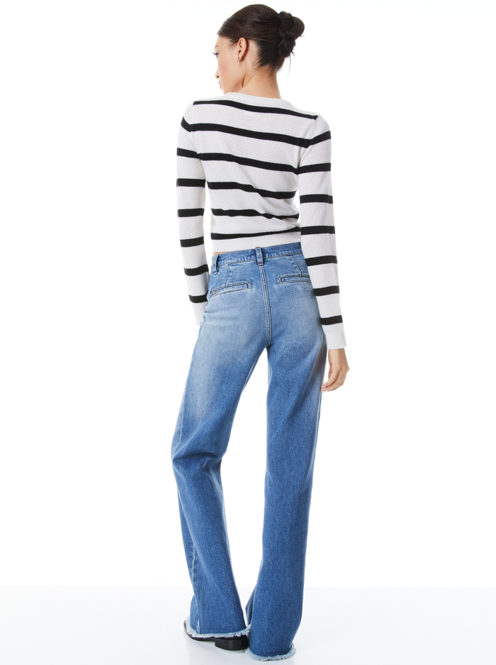 LUNA STRIPED CREWNECK - ECRU/BLACK image 1 - Alice And Olivia