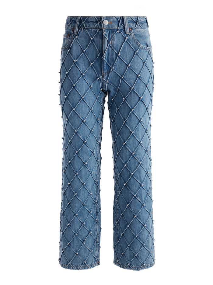 WEEZY QUILTED EMBELLISHED CROPPED MID RISE JEAN - LIGHT INDIGO image 5 - Alice And Olivia