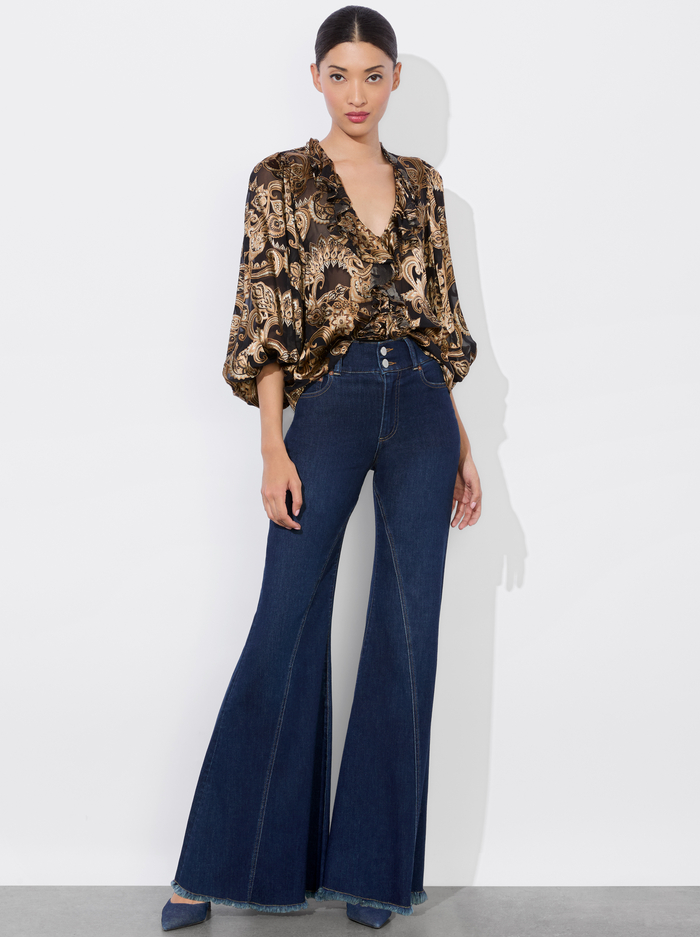 BETSIE RUFFLED BLOUSE - SPRING PAISLEY BLACK image 1 - Alice And Olivia