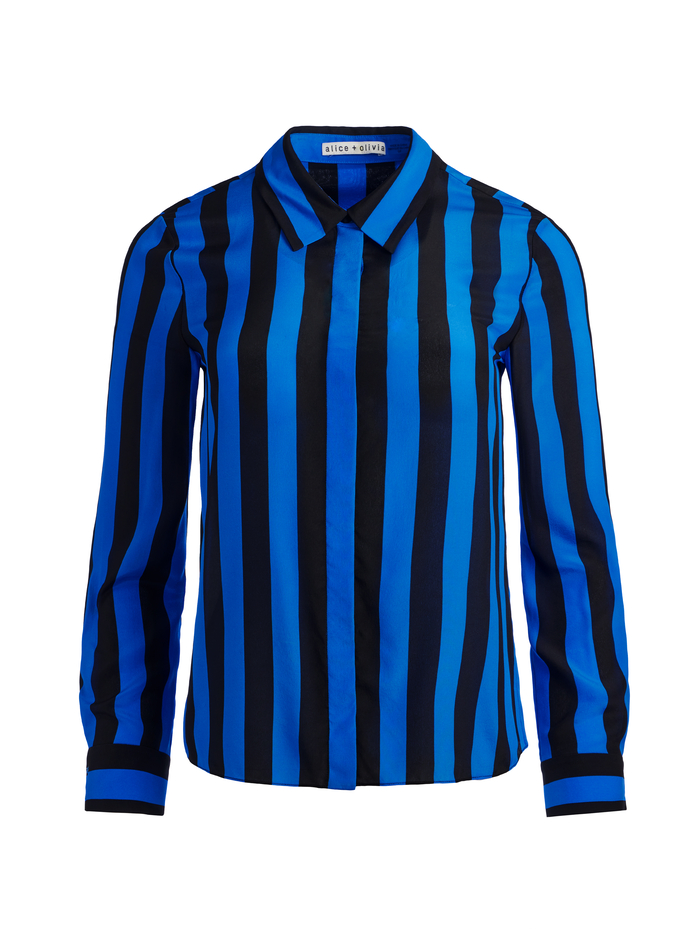 WILLA SILK BLOUSE - SAPPHIRE/BLACK STRIPE image 5 - ALICE + OLIVIA