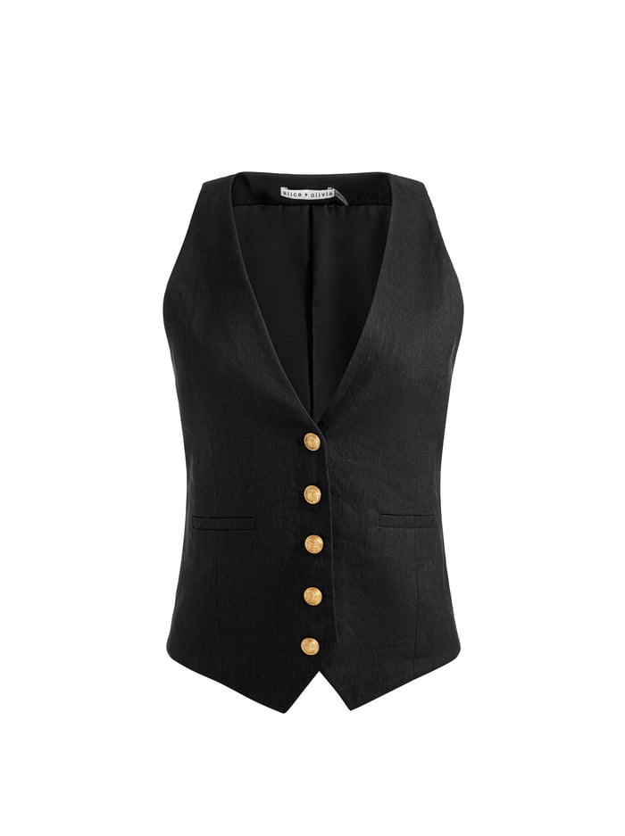 MAZIE LINEN VEST - BLACK image 5 - Alice And Olivia