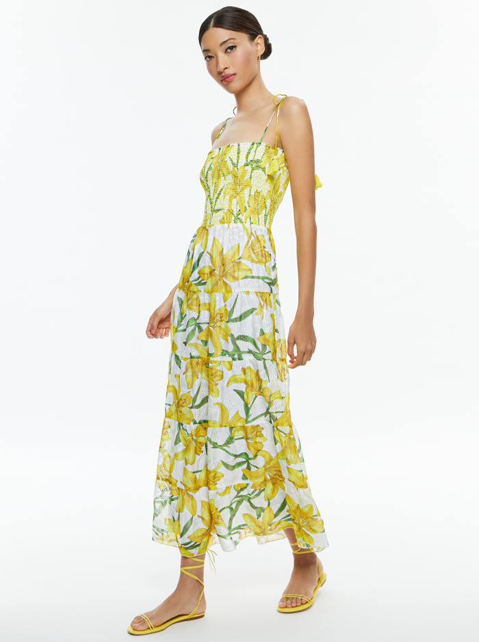 MARNA TIERED MIDI TIE STRAP DRESS - STARGAZER MULTI LG image 3 - Alice And Olivia