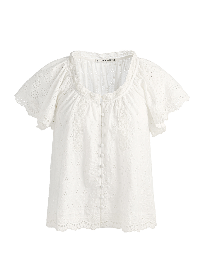 ODETTE EMBROIDERED FLUTTER SLEEVE TOP - OFF WHITE image 5 - ALICE + OLIVIA