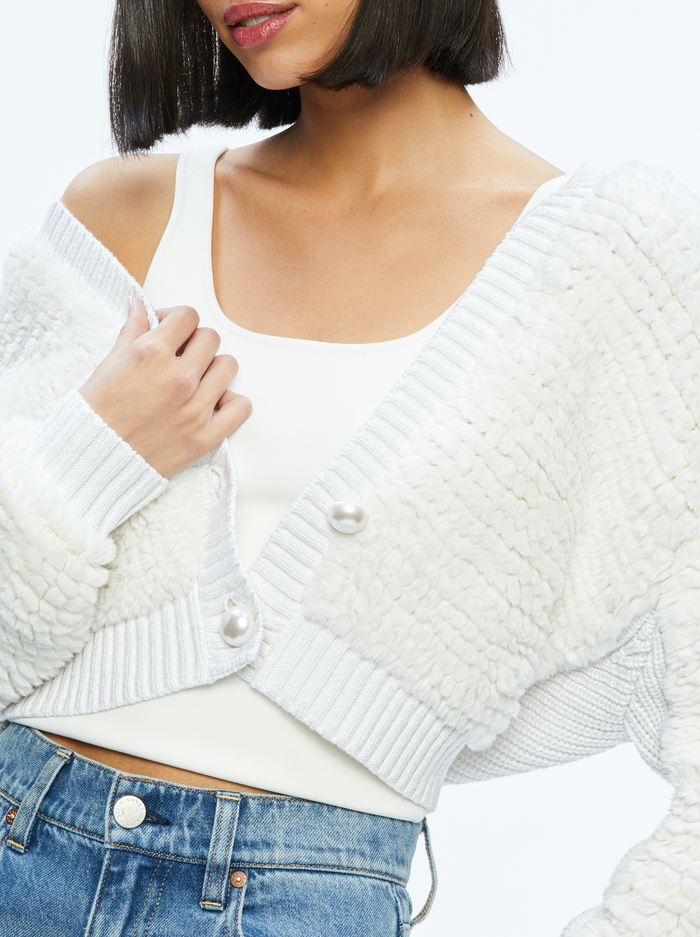CASILDA FAUX FUR CROPPED CARDIGAN - SOFT WHITE image 3 - Alice And Olivia