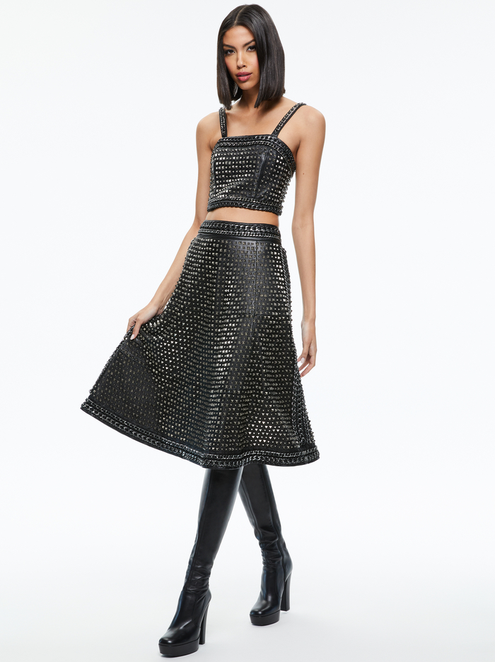 SOSIE STUDDED LEATHER MIDI SKIRT - BLACK image 4 - Alice And Olivia