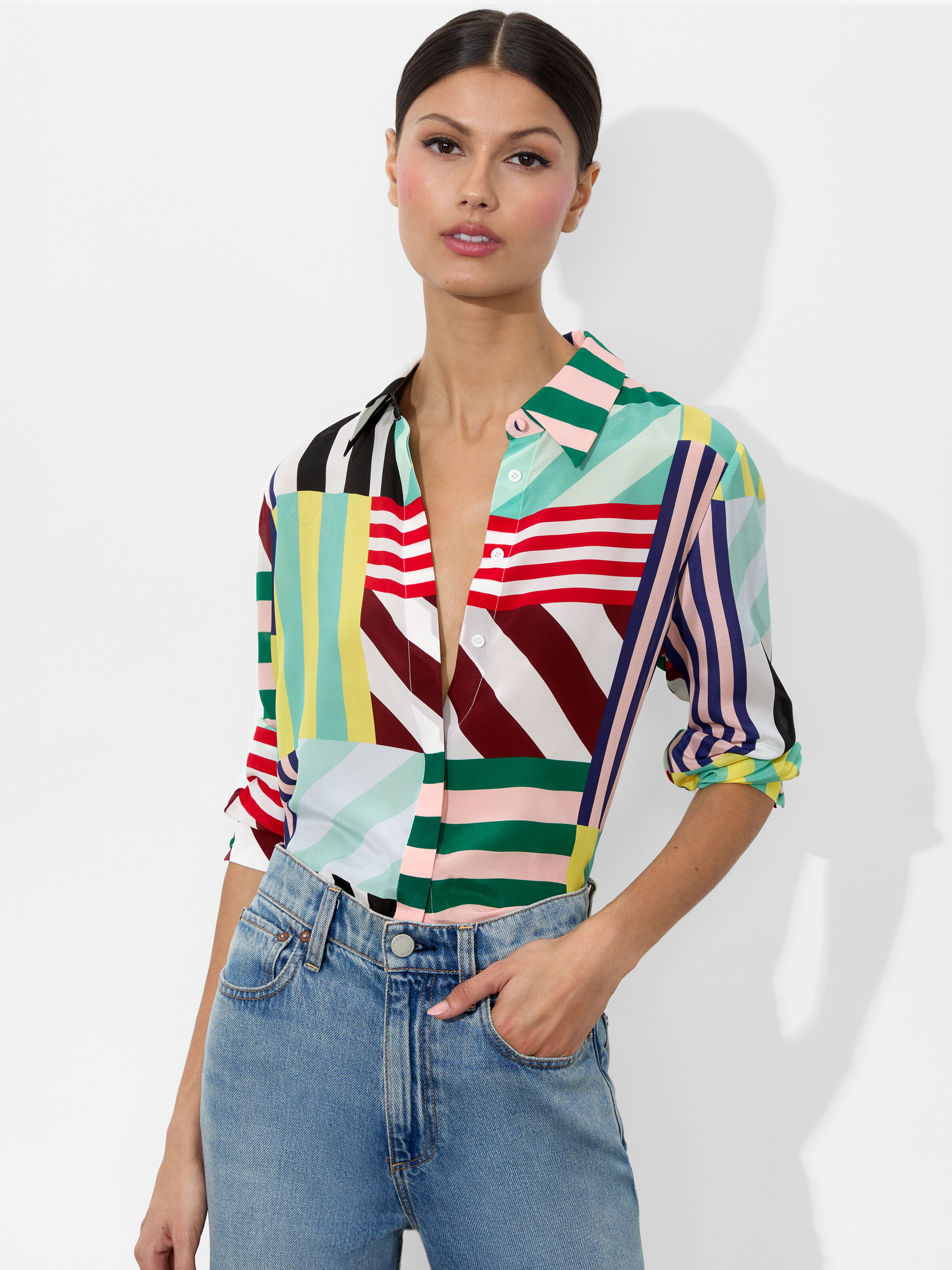 Willa Placket Top In Sorbet Stripe | Alice + Olivia