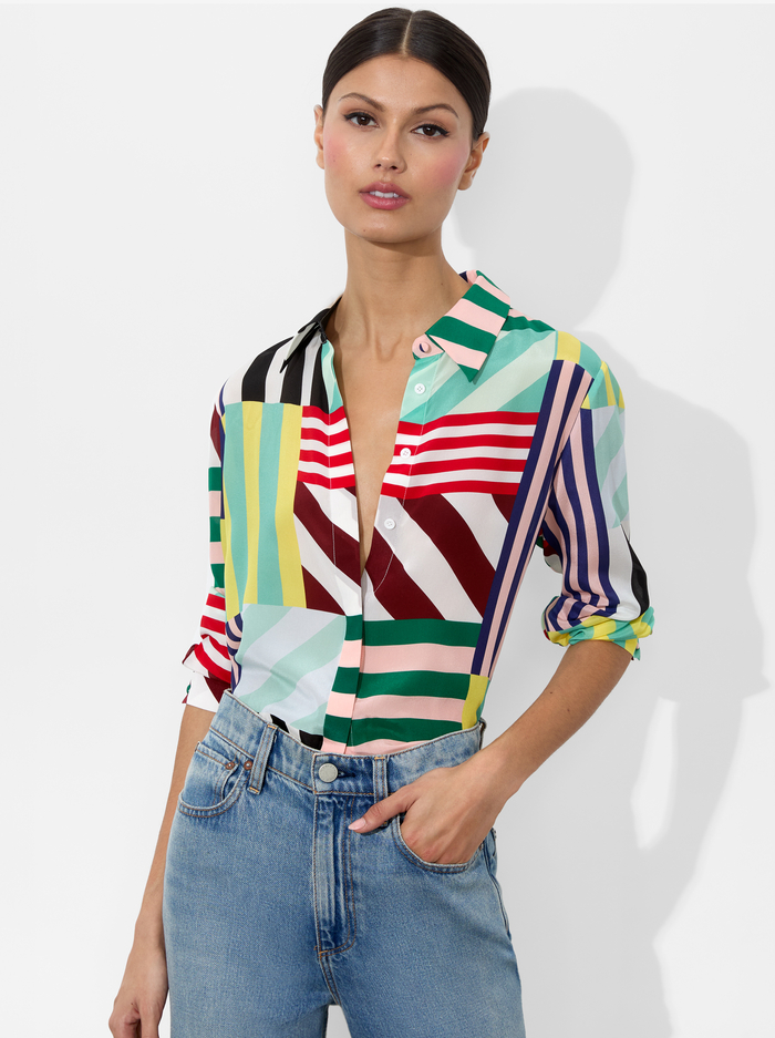 WILLA SILK BLOUSE - SORBET STRIPE - Alice And Olivia