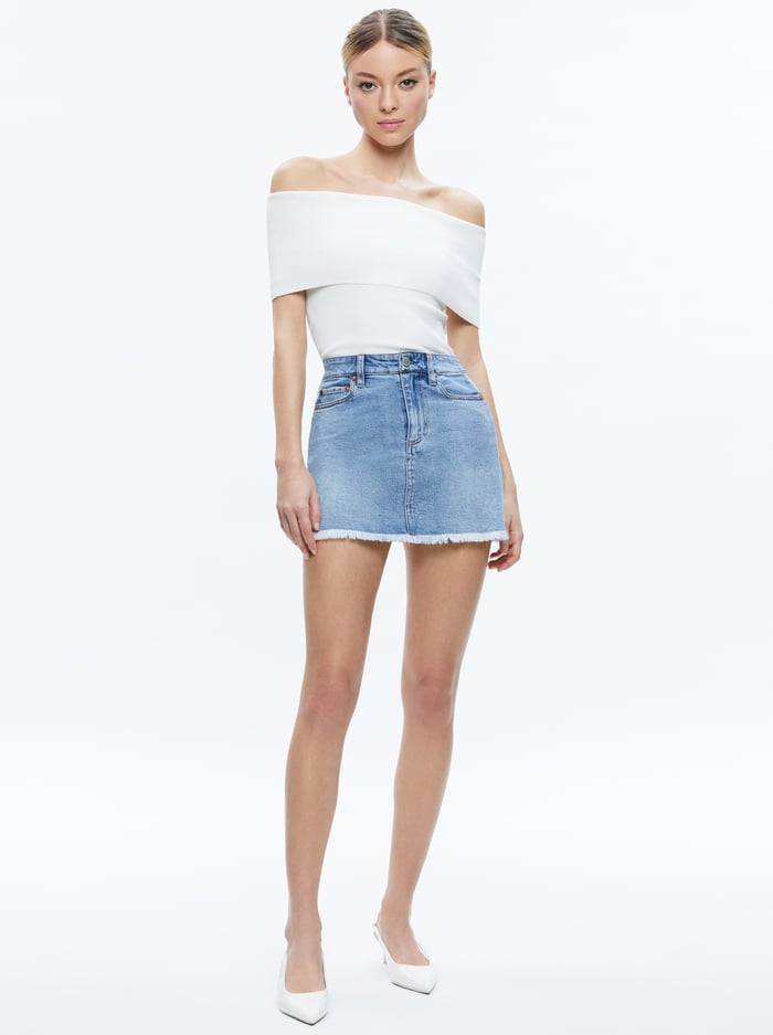 LAIKA CRYSTAL EMBELLISHED DENIM MINI SKIRT - GEORGIA VINTAGE BLUE image 1 - Alice And Olivia