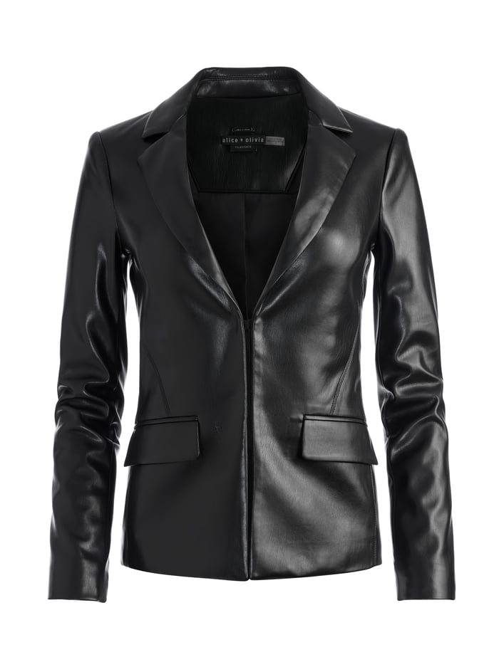 MYA VEGAN LEATHER NOTCH COLLAR BLAZER - BLACK image 4 - Alice And Olivia