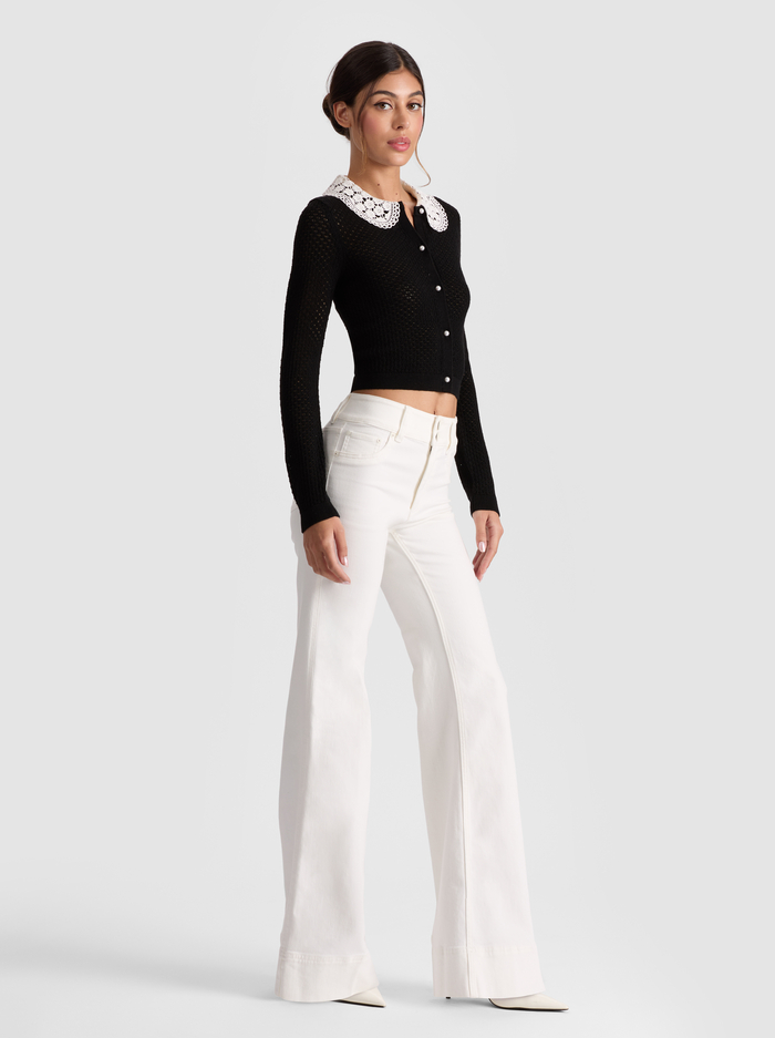 CARSON COLLARED CARDIGAN - BLACK/SOFT WHITE image 4 - Alice And Olivia