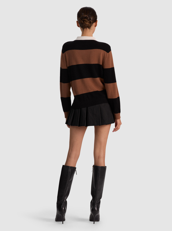 BLACK/CAMEL-TILLIE CASHMERE POLO