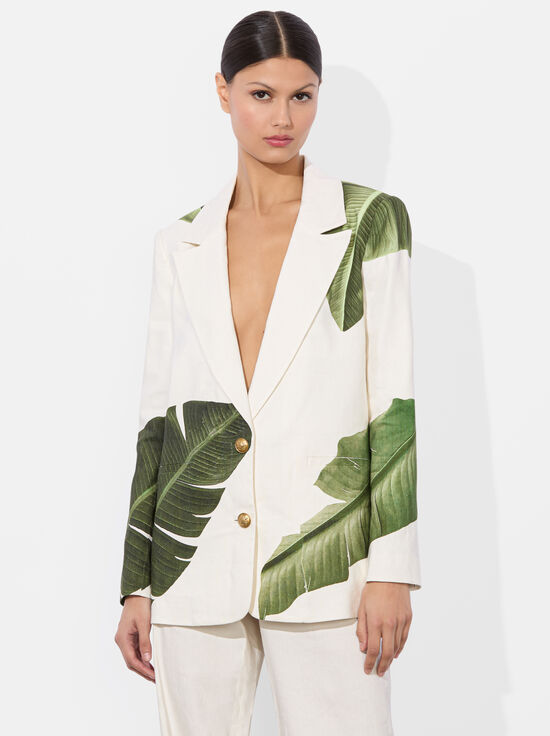 JUNGLE PALM OFF WHITE-ELNA LINEN BLAZER