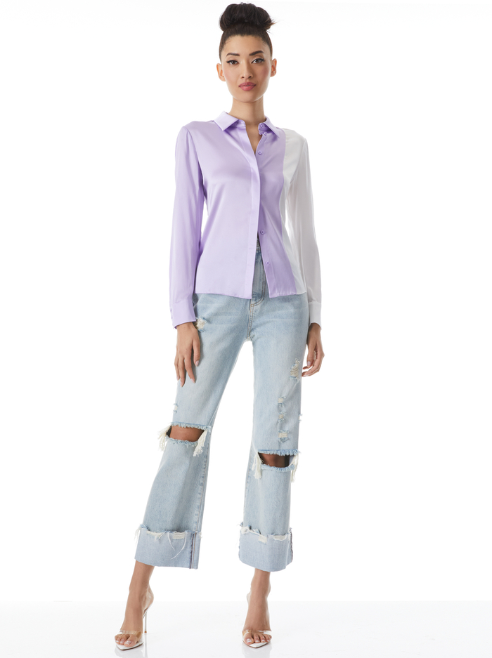 WILLA COMBO BLOUSE - LAVENDER/OFF WHITE image 2 - ALICE + OLIVIA