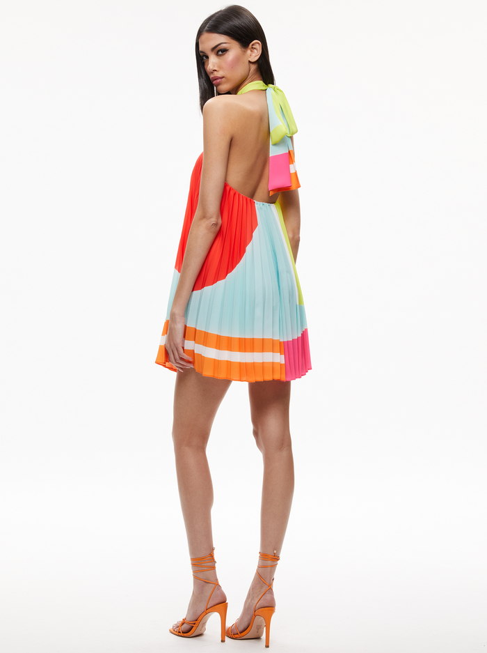 AVIANA HALTERNECK SUNBURST PLEATED MINI DRESS - TAKING SIDES GEO image 1 - Alice And Olivia
