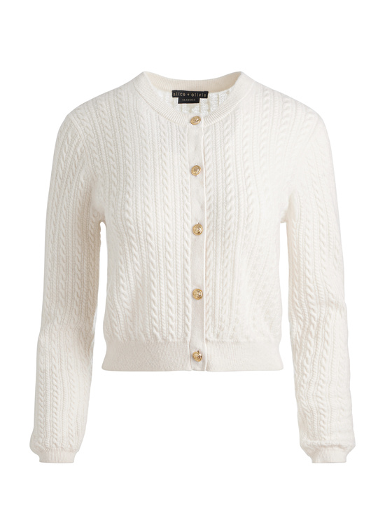 ECRU-DOLLIE CASHMERE CABLEKNIT CARDIGAN