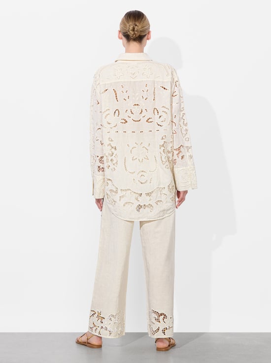 OFF WHITE-FINELY EYELET OVERSIZED BUTTON DOWN