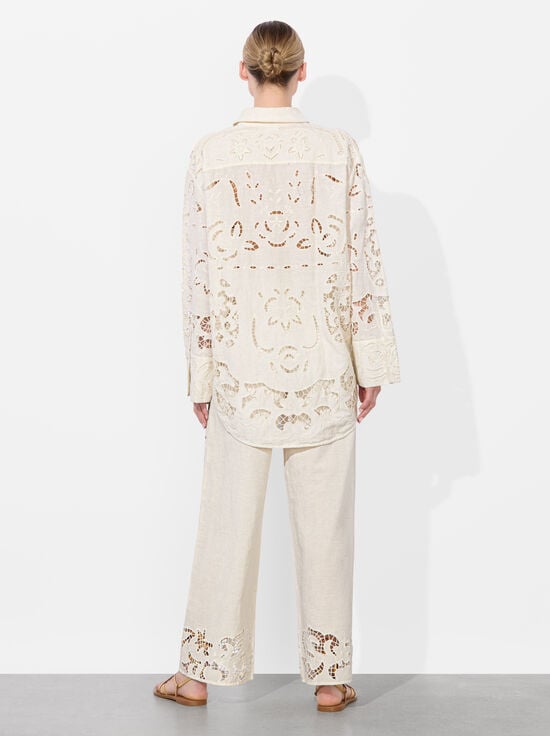 OFF WHITE-FINELY EYELET OVERSIZED BUTTON DOWN