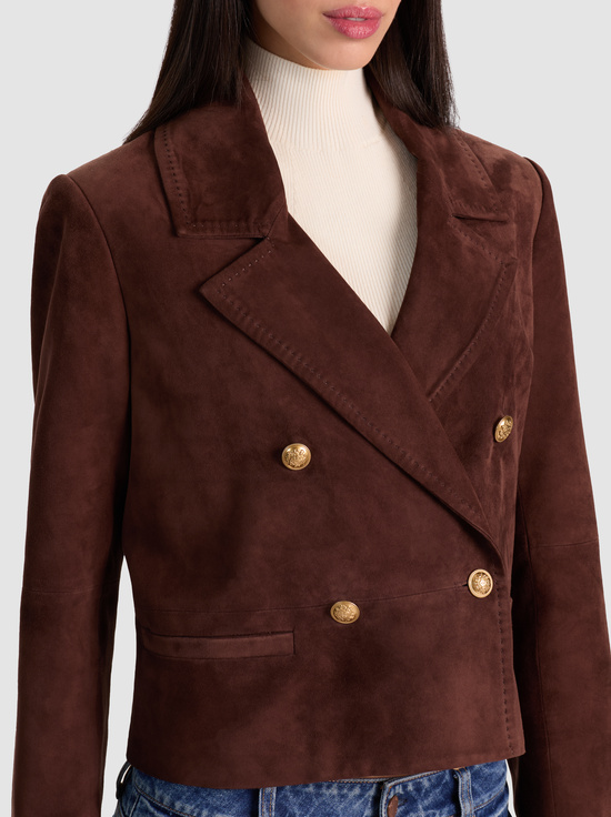 DARK CHOCOLATE-AVERY SUEDE DOUBLE BREASTED BLAZER