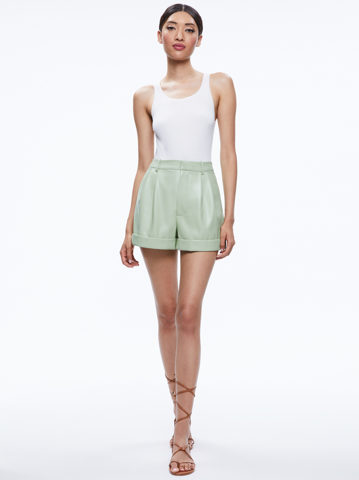 CONRY VEGAN LEATHER PLEATED CUFF SHORT - GREEN TEA image 2 - Alice And Olivia