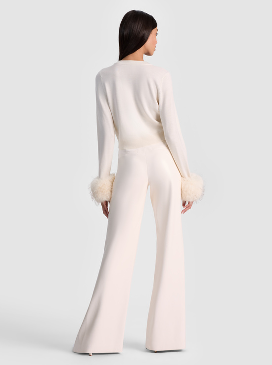 SOFT WHITE-DOLLIE FAUX FUR CUFF CARDIGAN