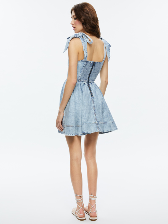 FAE ULTRA LIGHT BLUE-AMINA CORSET DENIM DRESS