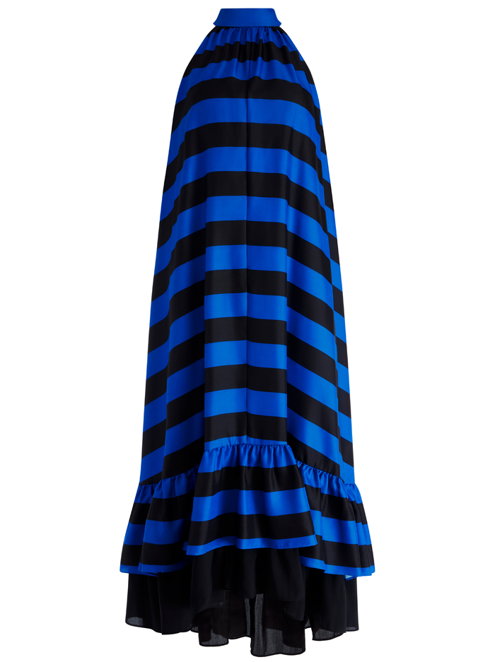 JOVIE HALTER NECK HIGH LOW MAXI DRESS - SAPPHIRE/BLACK STRIPE image 5 - Alice And Olivia