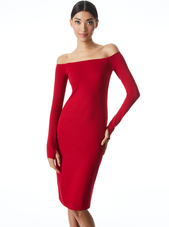 DORINDA OFF THE SHOULDER MIDI DRESS - DEEP RUBY image 2 - Alice And Olivia