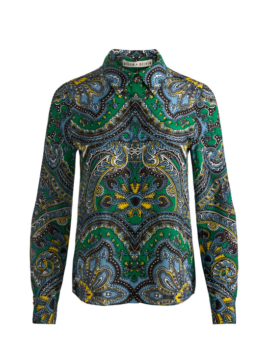 BON VOYAGE DEEP EMERALD-WILLA SILK BLOUSE