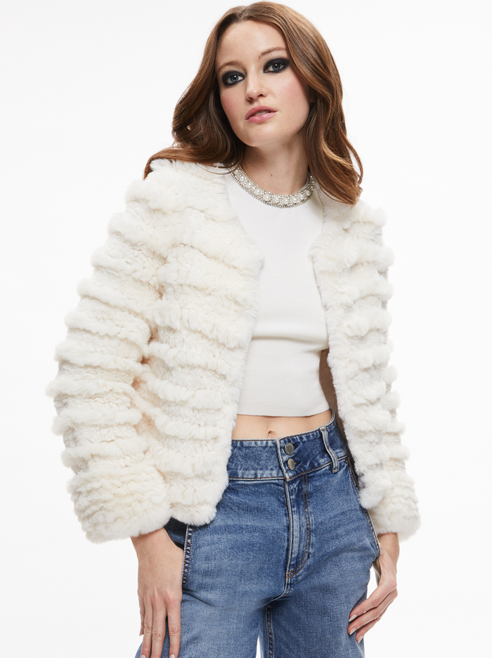 FAWN FAUX FUR TEXTURED JACKET - ECRU - Alice And Olivia
