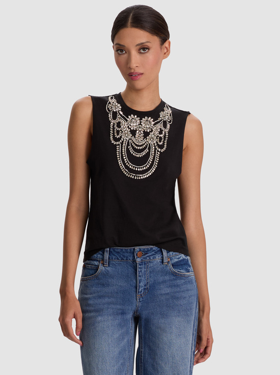 BLACK-DEDE EMBELLISHED TANK