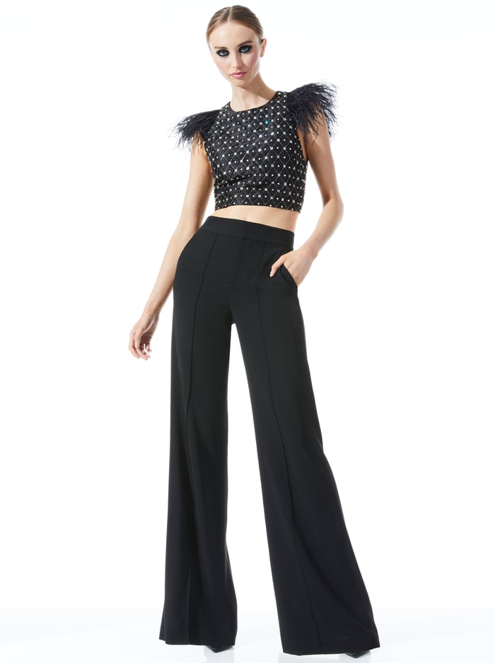 TAKISHA EMBELLISHED FLUTTER SLEEVE CROP TOP - BLACK/SILVER image 2 - Alice And Olivia