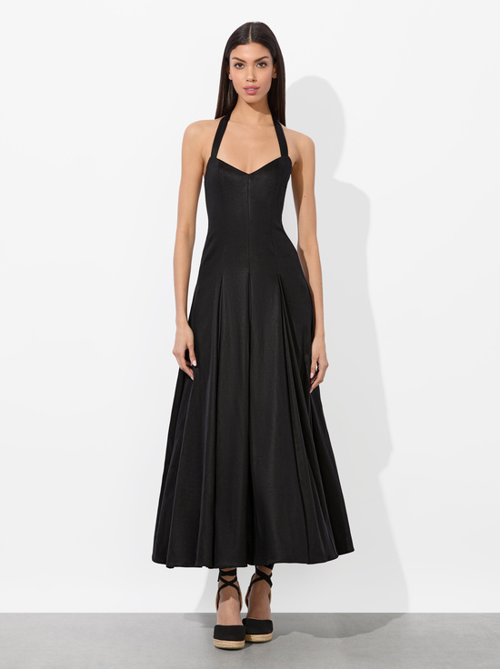 BLACK-ISABELLE FLARED MIDI DRESS