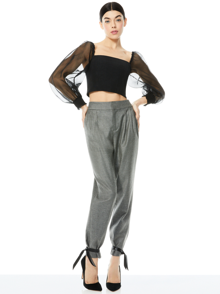 MASON VEGAN LEATHER TIE PANT - CHARCOAL/BLACK image 2 - Alice And Olivia