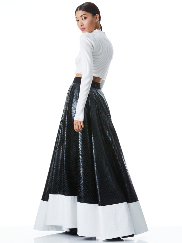 ELENOR VEGAN LEATHER GOWN SKIRT - BLACK/OFF WHITE image 1 - Alice And Olivia