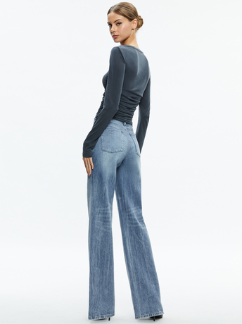 BLACK-PERCY CREWNECK RUCHED CROPPED TOP