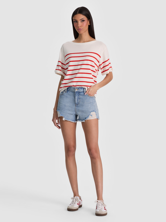 AMELIE STRIPED KNIT TEE - SOFT WHITE/CHILI PEPPER image 1 - ALICE + OLIVIA