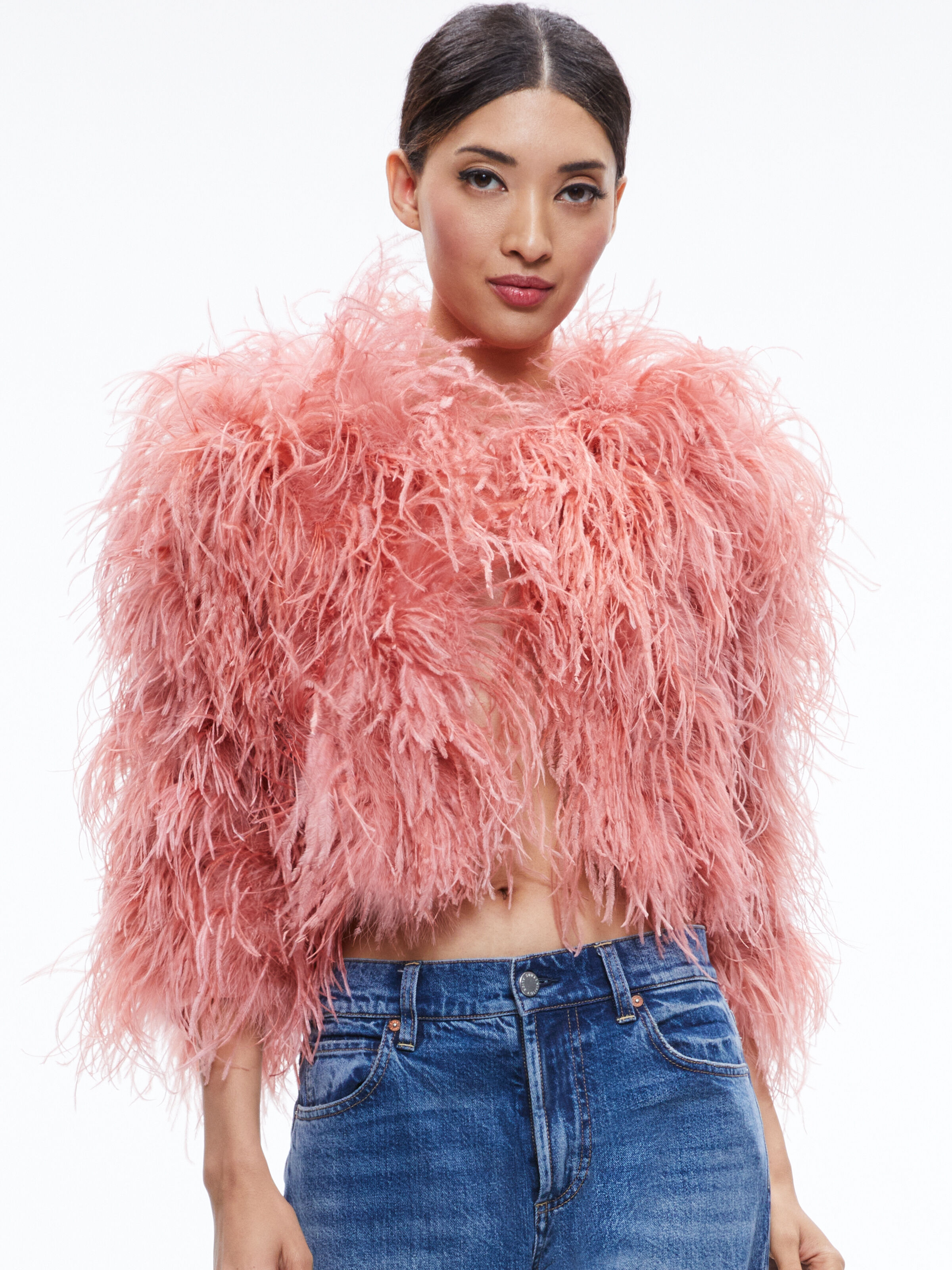 Kidman Feathered Jacket In Rose Alice Olivia