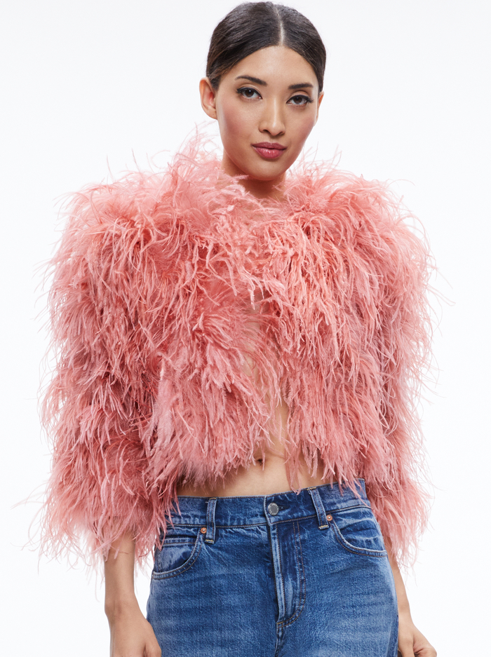 KIDMAN FEATHER JACKET - ROSE - Alice And Olivia
