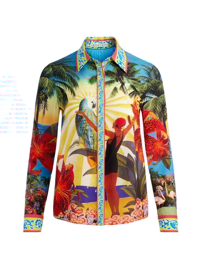 WILLA SILK BLOUSE - ISLAND DREAMS MULTI image 5 - Alice And Olivia