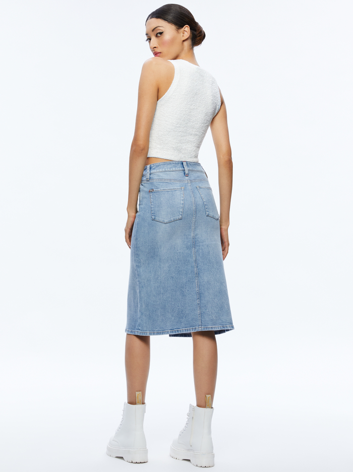 RYE MIDI DENIM SKIRT - LIGHTNING BLUE image 1 - Alice And Olivia